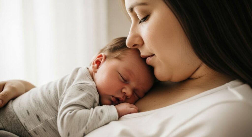Bebé descansando en el pecho de su madre