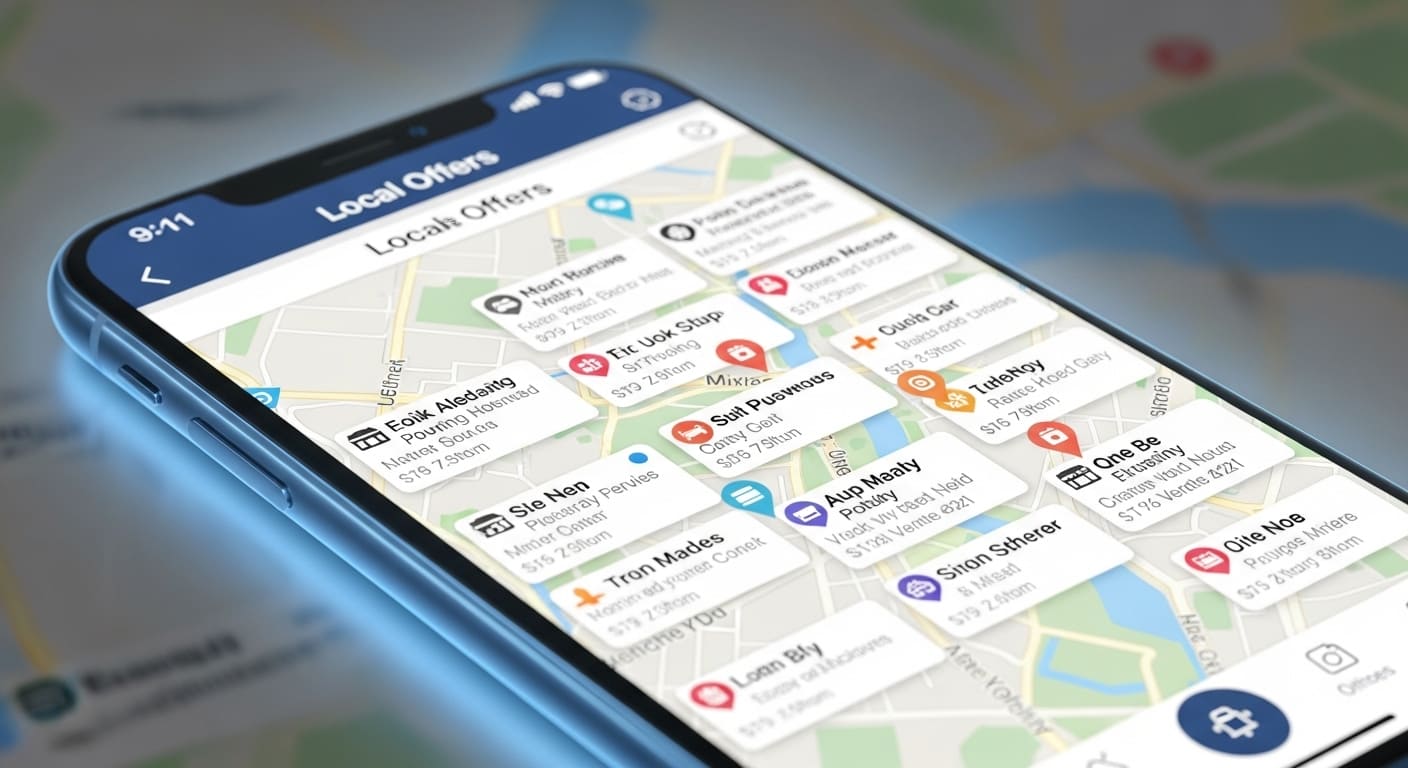 Pantalla de móvil con mapa de ofertas