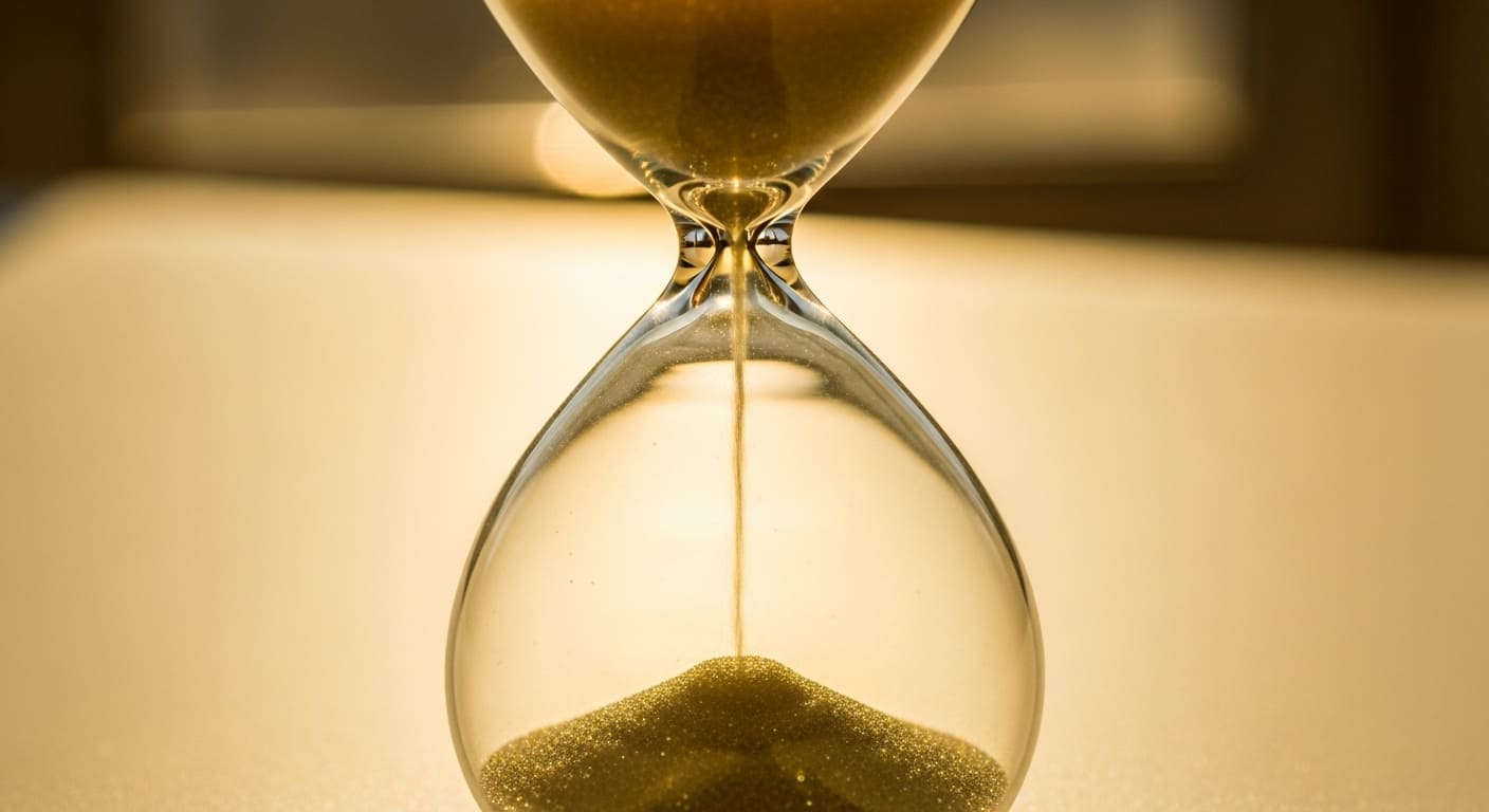 Reloj de arena con arena brillante bajo el sol