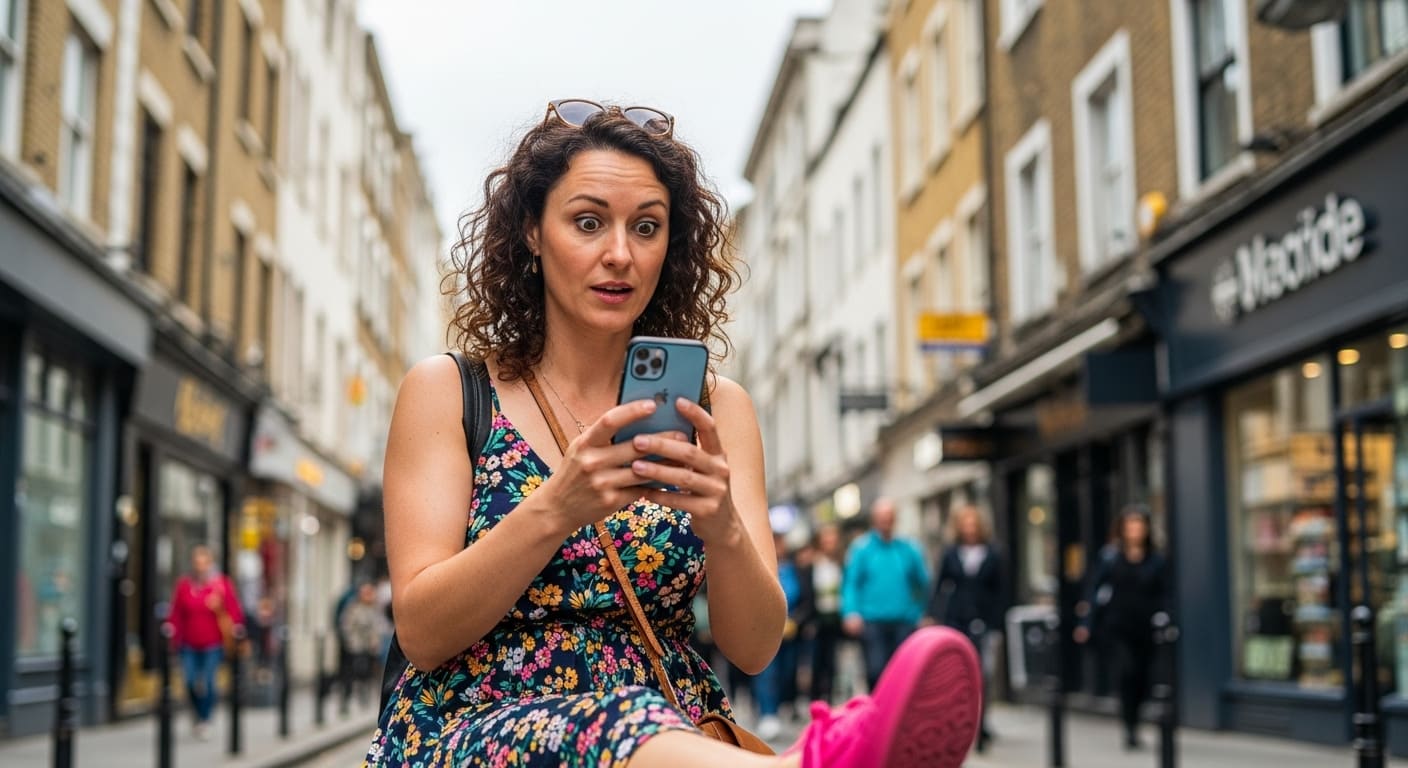 Persona usando smartphone en la calle