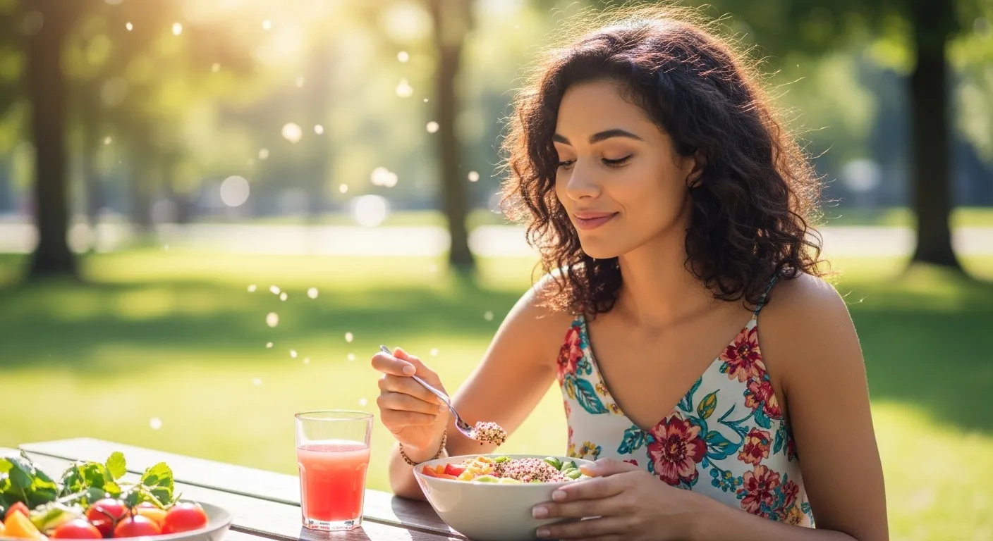 Persona disfrutando una comida saludable