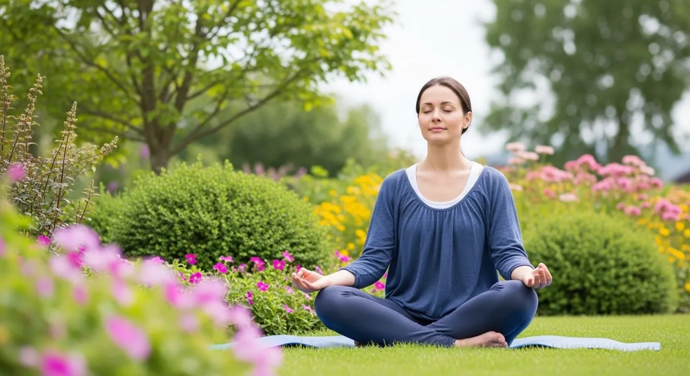 Persona en postura de meditación al aire libre