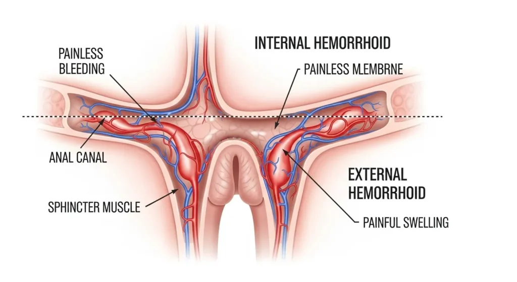 Ilustración de hemorroides
