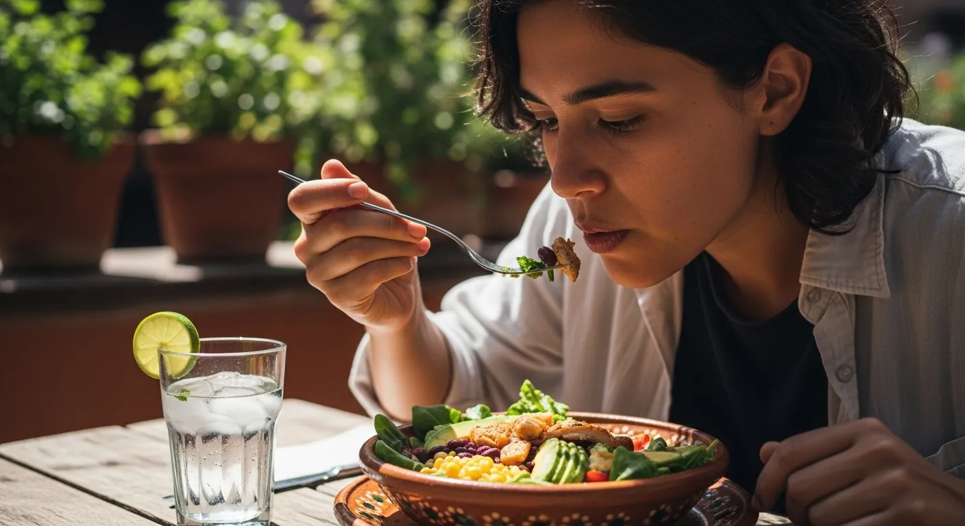 Persona consumiendo una dieta equilibrada para mejorar la absorción de nutrientes esenciales