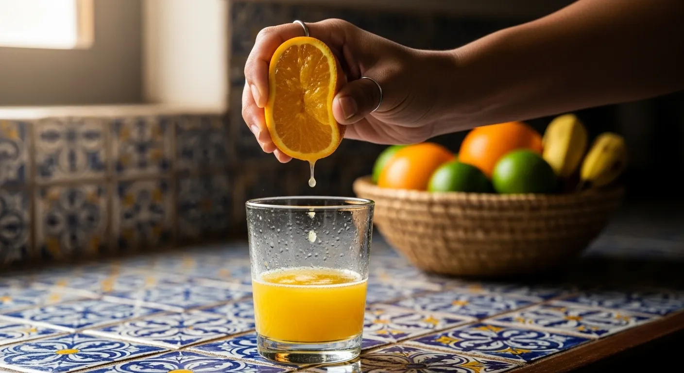 Persona preparando jugo de naranja