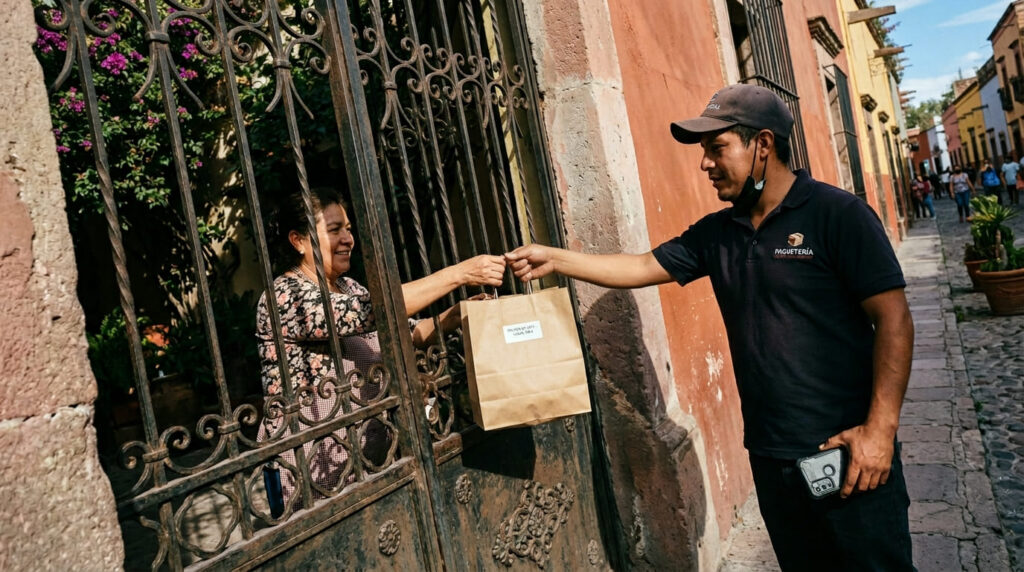 Repartidor_entregando_bolsa_reja